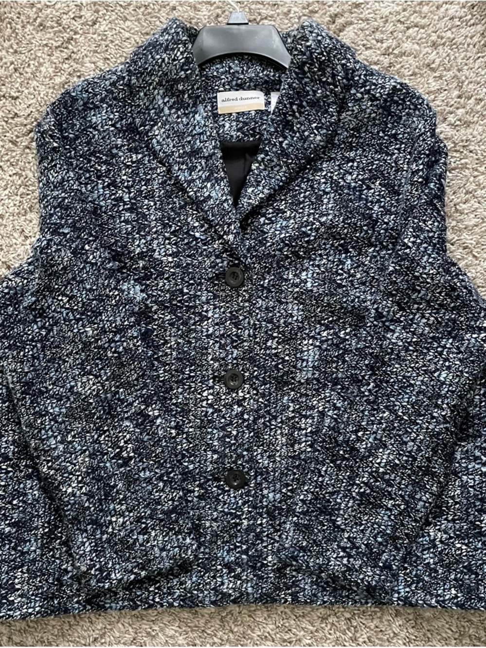Alfred Dunner Navy and Light Blue Bouclé/Tweed Blazer Jacket